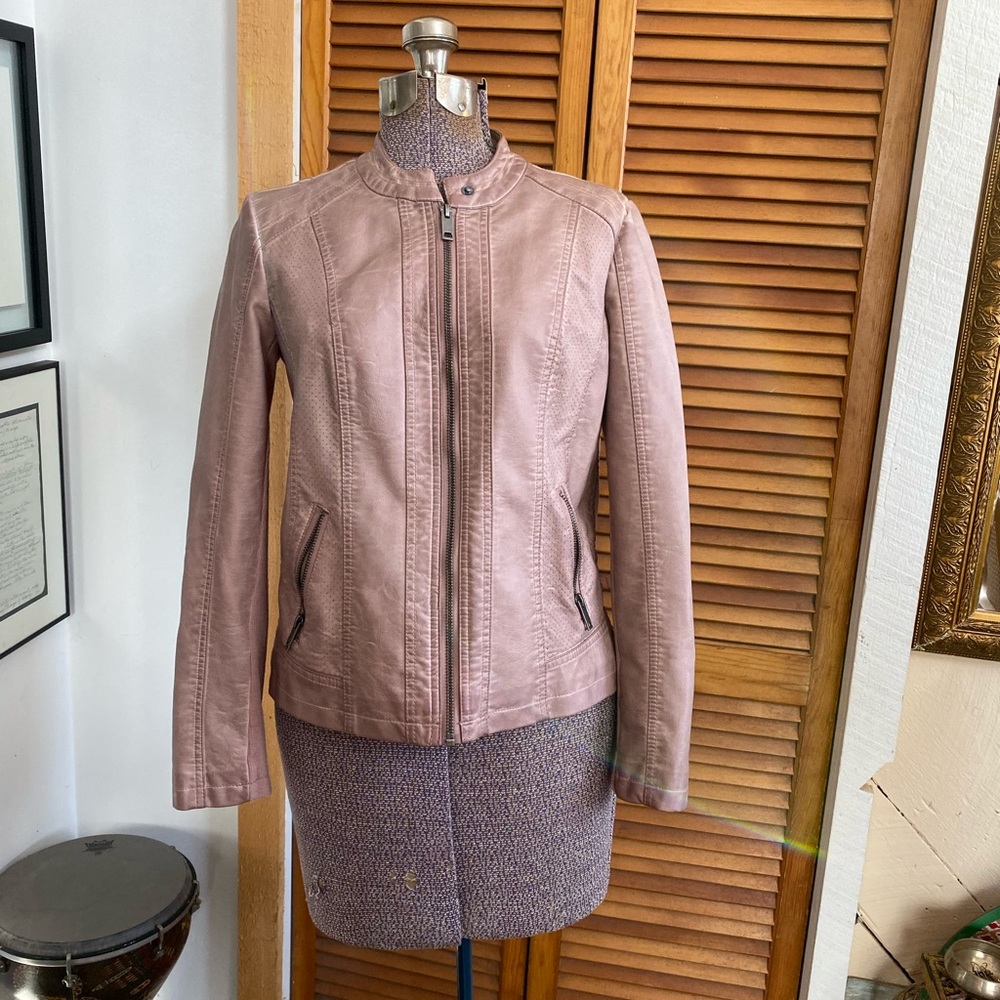 Style & co (S) rose weathered faux leather jacket